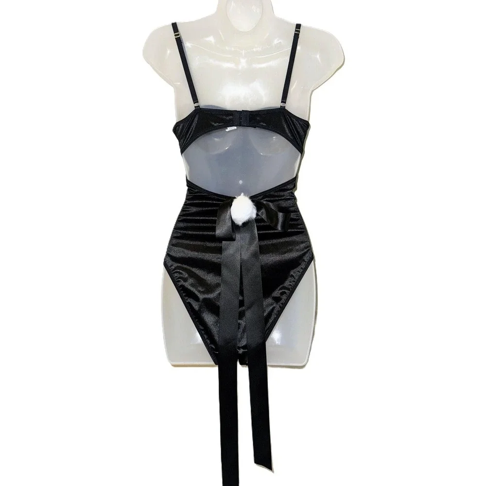 New FULL SET Small Black Bunny Halloween Costume Fishnet Tights Ears Headband